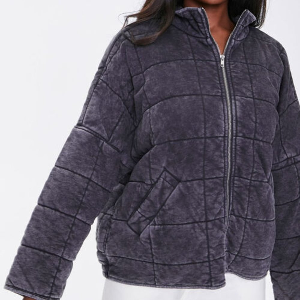 Forever 21 NWT Quilted Zip-Up Jacket (Charcoal)